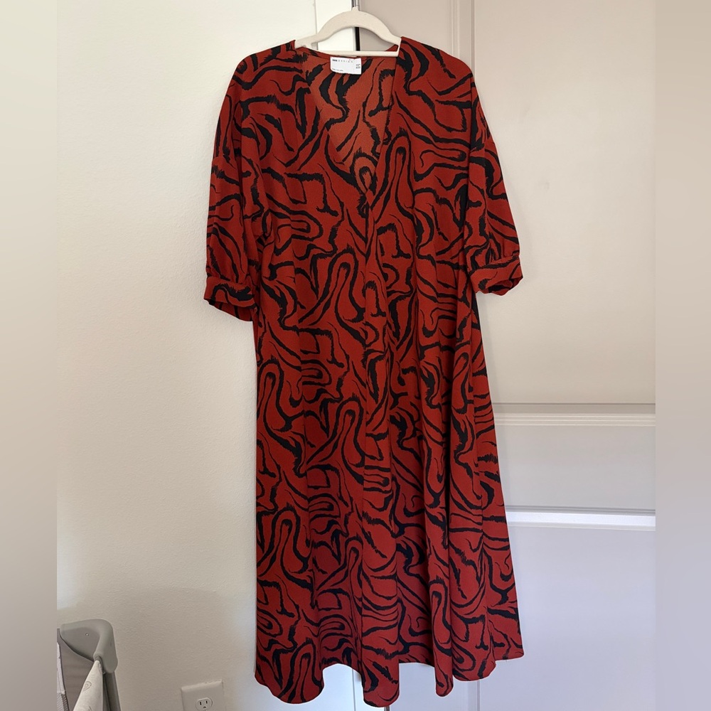 Rust orange black print ASOS midi dress